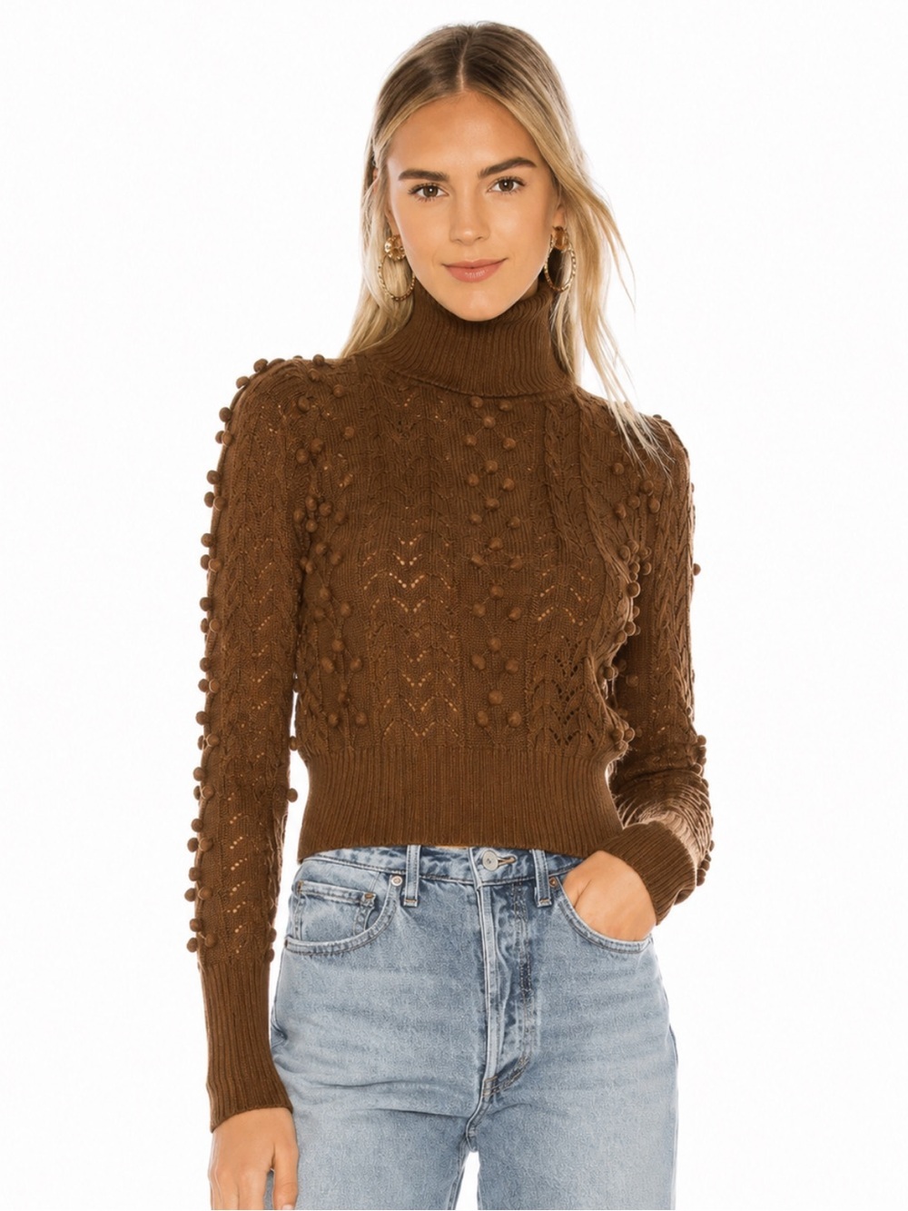Tularosa Achilles Cropped Turtleneck Sweater Brown Large NWOT